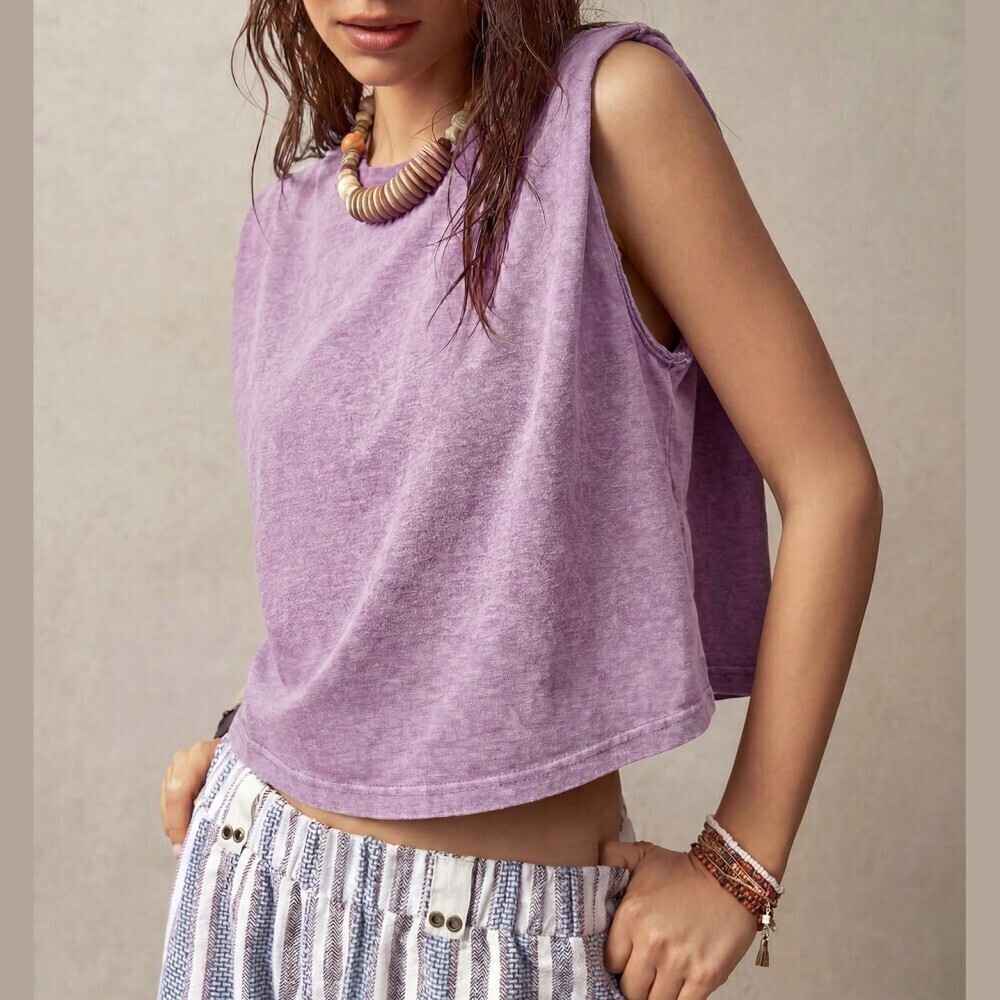 Lavender Mineral Wash Cropped Tank Top